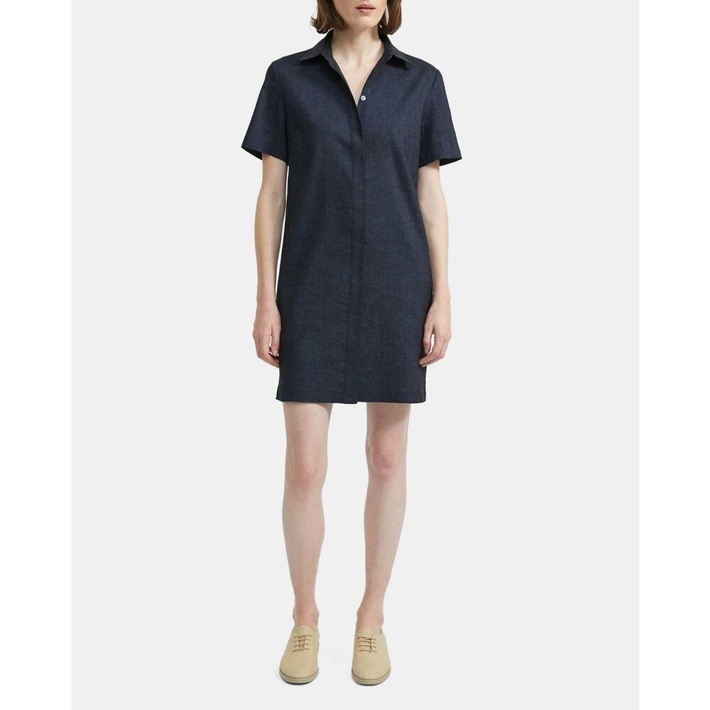 Theory Button-Down Dress in Textured Good Linen Sz M